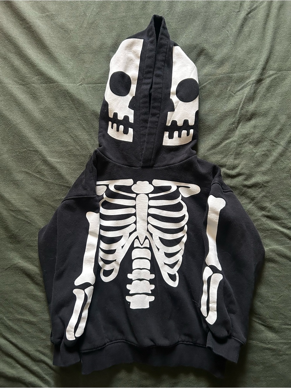 H&M kids Black Hoodie with White Skeleton Print Hood